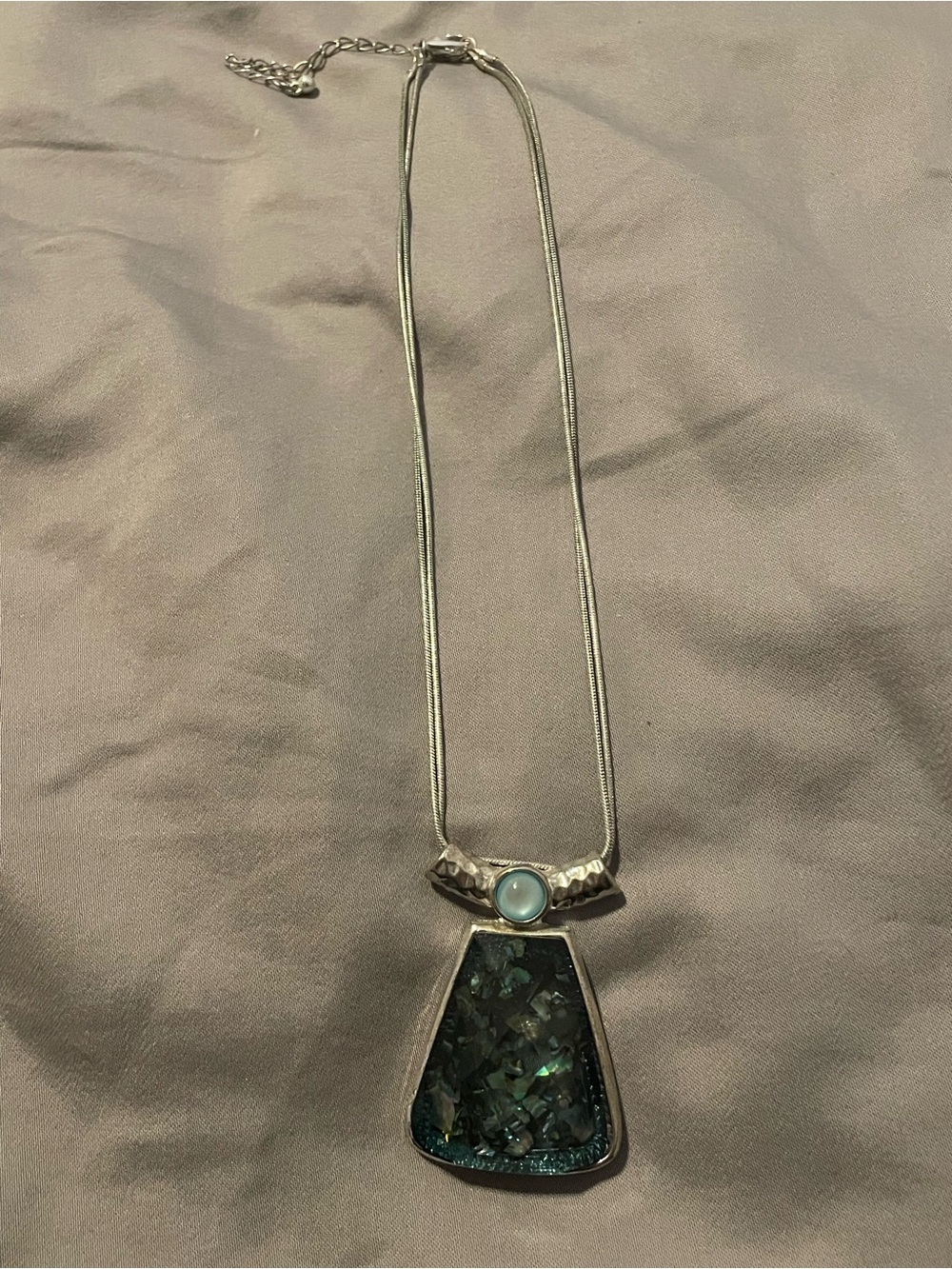 Silver-Tone Blue Opal Pendant Necklace - Women Jewelry